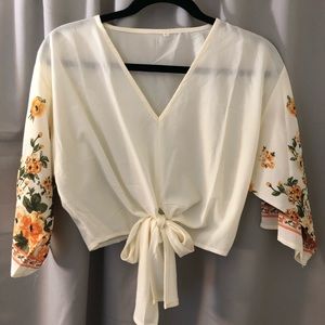 Floral front tie crop